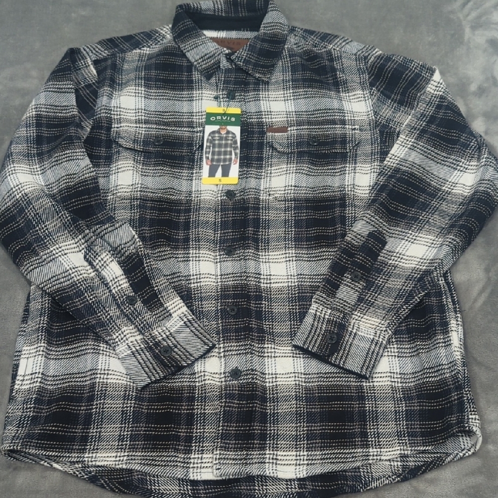 Orvis Black and White Flannel Casual Button Down Shirt With Pockets Size Small